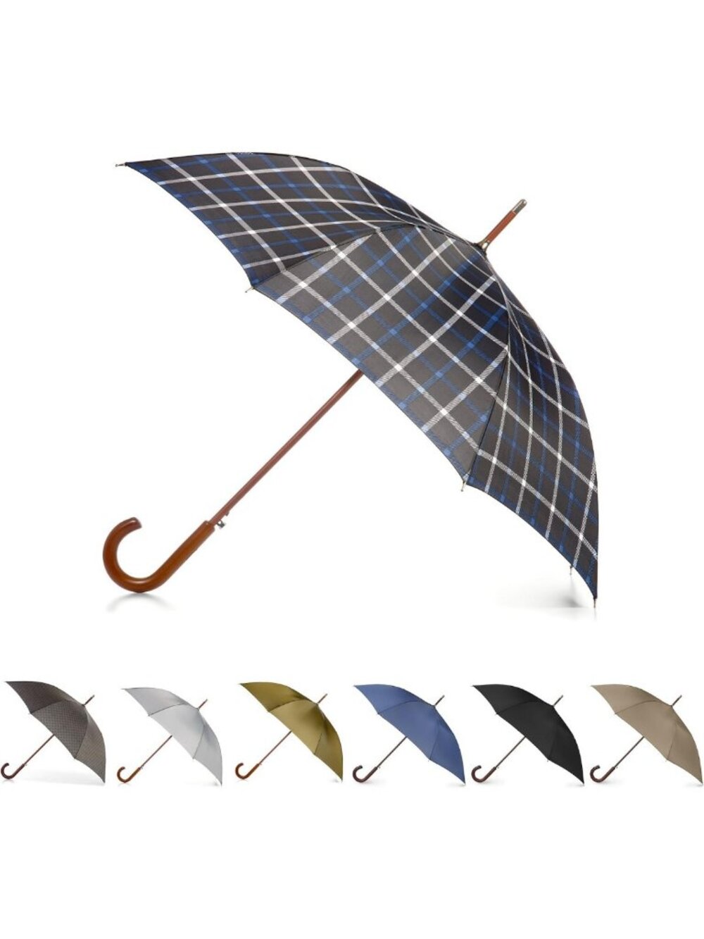 Auto Open Water-Repellent Stick Umbrella with Classic Wood Handle - Stylish